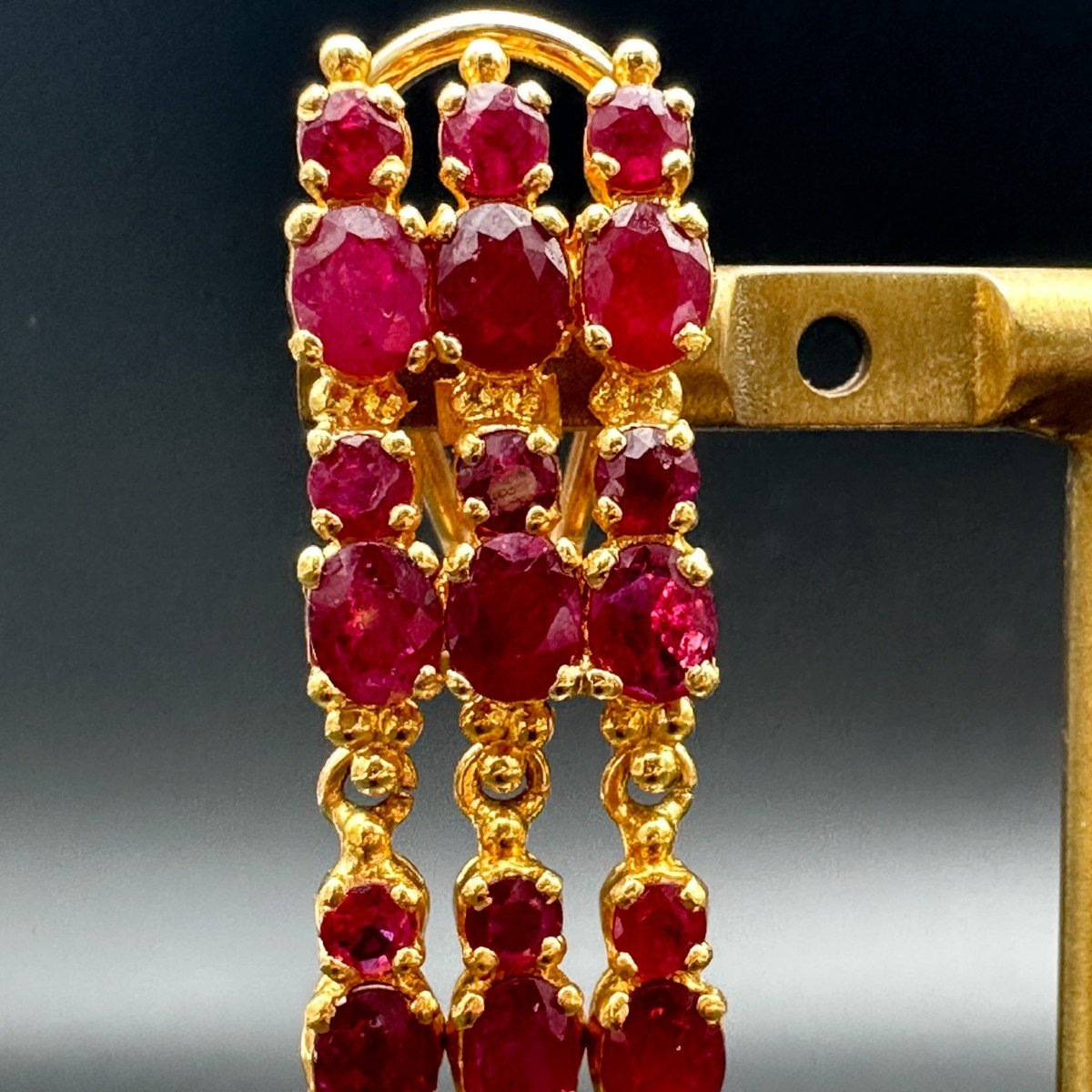 Vintage Earrings In 18k Yellow Gold, Set With Rubies-photo-2