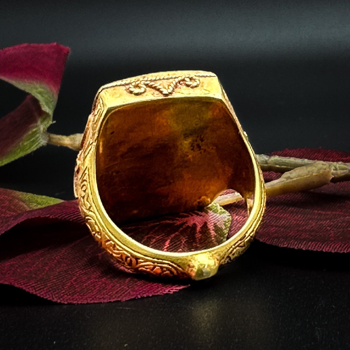 Antique Ottoman Ring, Set With An Agate Cabochon-photo-4