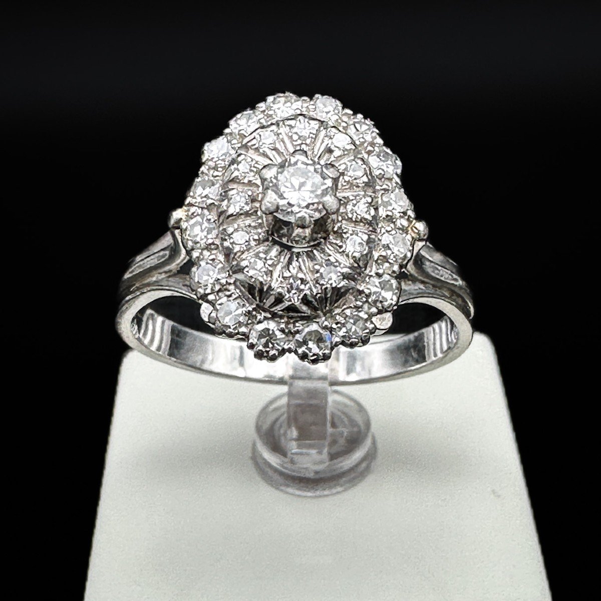 Vintage Ring In Platinum, Set With Diamonds-photo-2