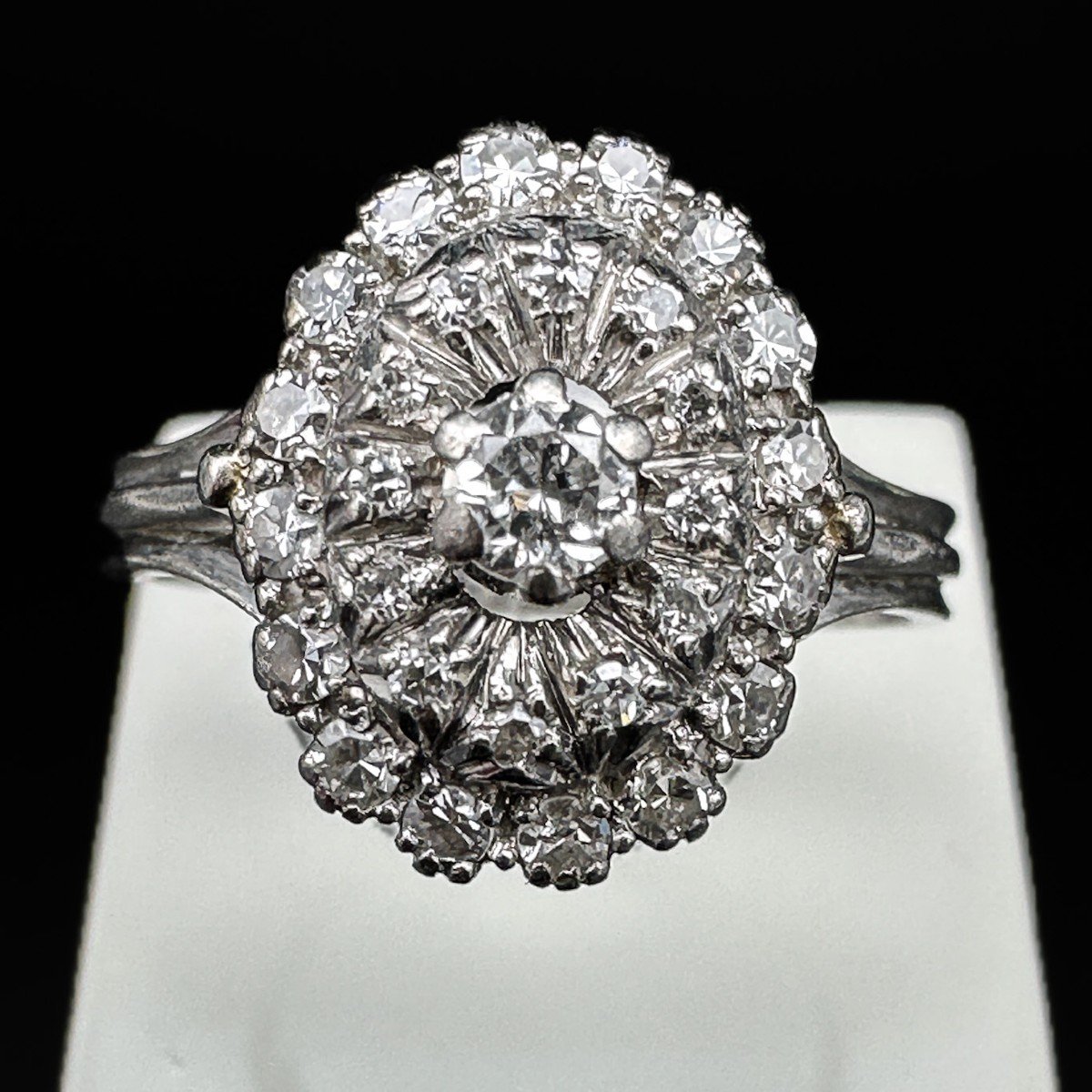 Vintage Ring In Platinum, Set With Diamonds-photo-3