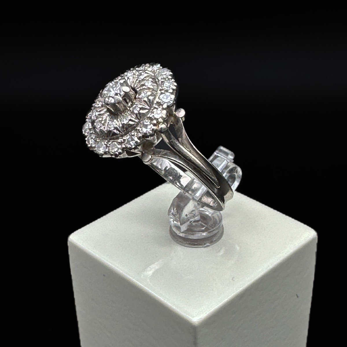 Vintage Ring In Platinum, Set With Diamonds-photo-4