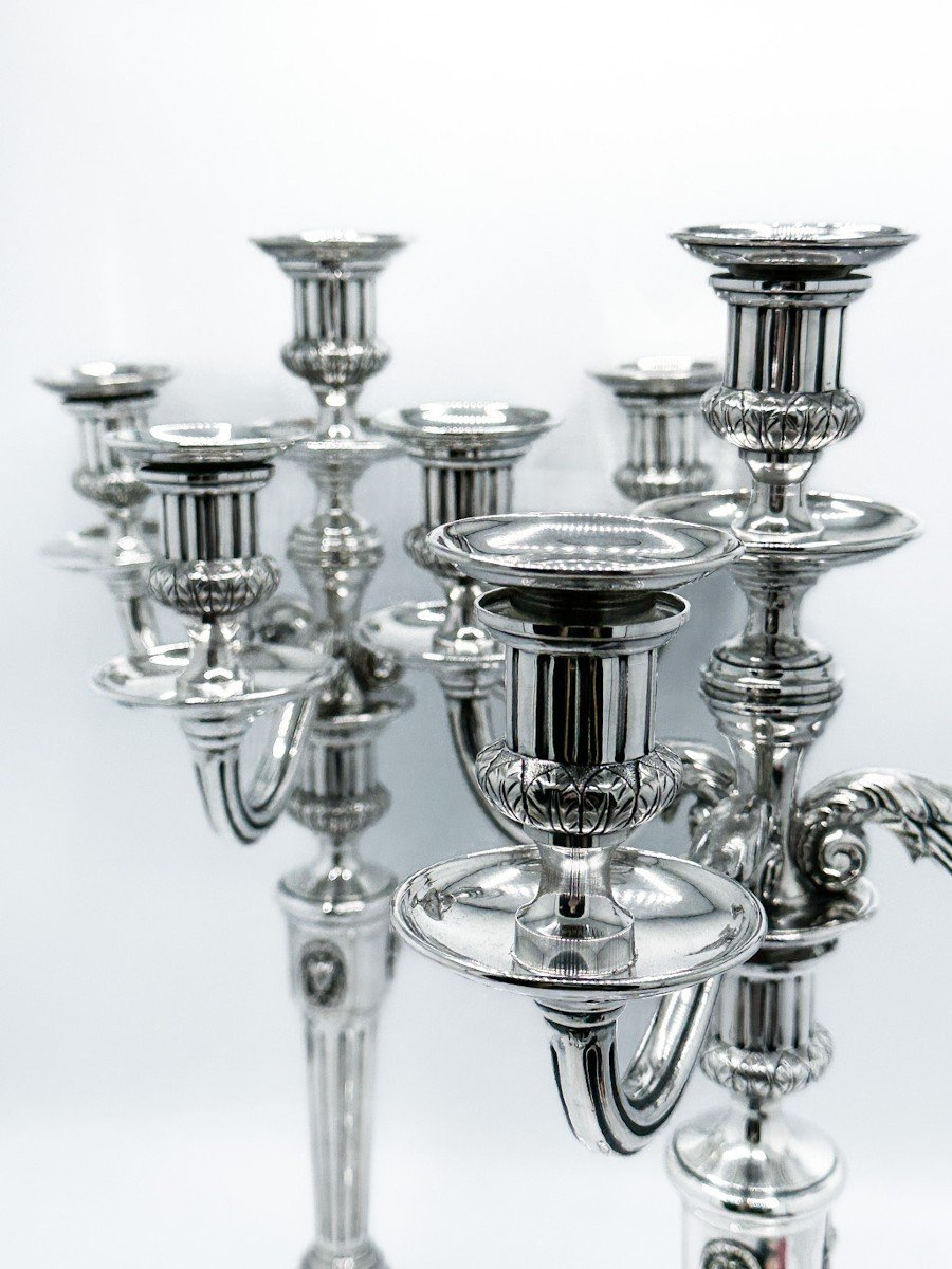 Pair Of Candelabra With 4 Lights In Silver-photo-3