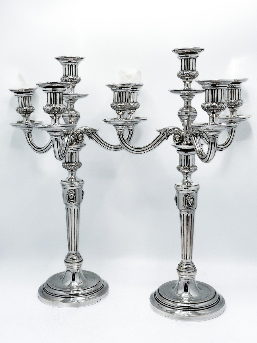 Pair Of Candelabra With 4 Lights In Silver-photo-5