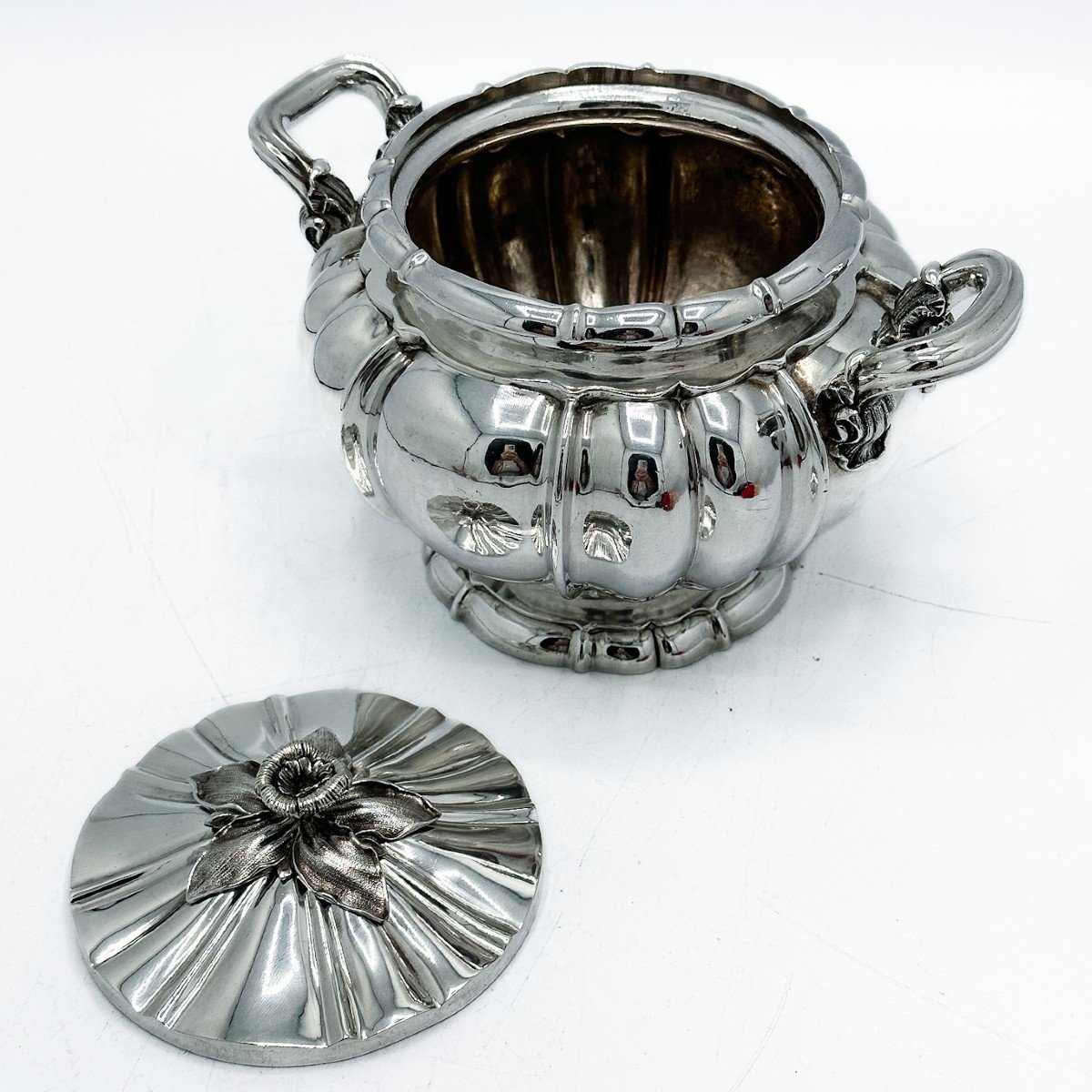 Large Sugar Bowl In Sterling Silver-photo-3