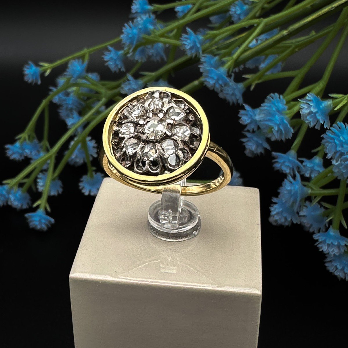 Ring In Yellow Gold And Silver Set With Diamond-photo-3