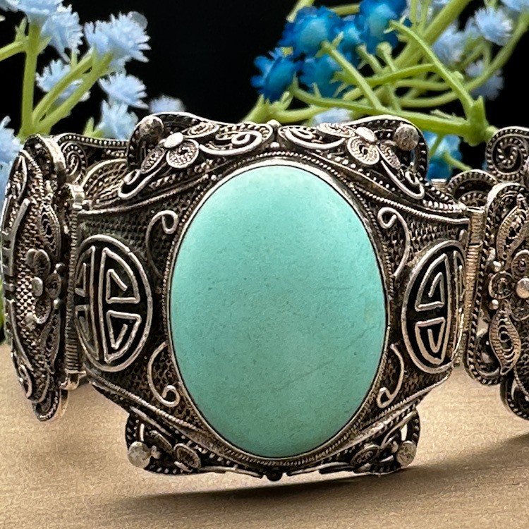 Bracelet Chinois En Argent Et Turquoise-photo-4