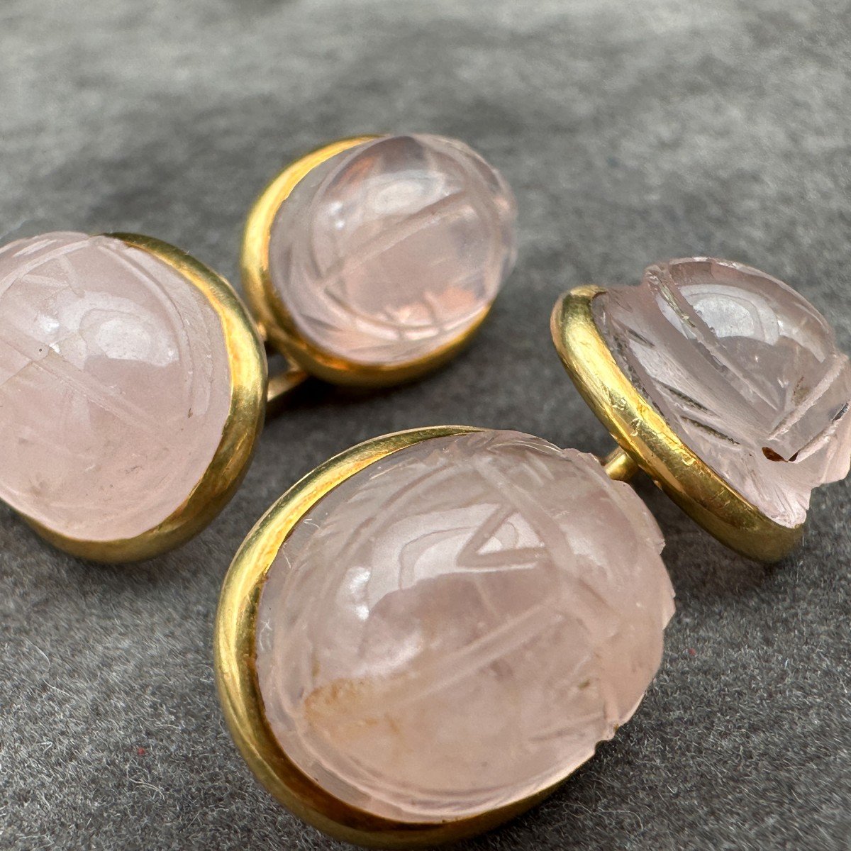 Boutons De Manchettes Cabochon Quartz Rose Scarabé-photo-2