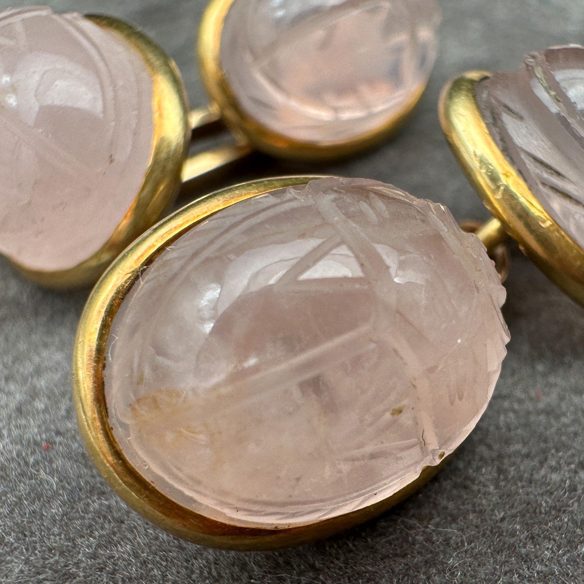 Boutons De Manchettes Cabochon Quartz Rose Scarabé-photo-3