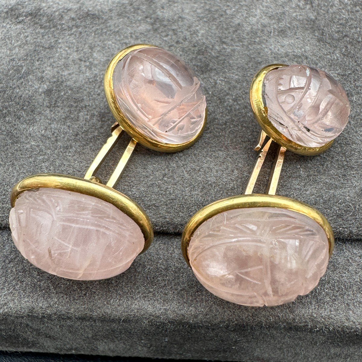 Boutons De Manchettes Cabochon Quartz Rose Scarabé-photo-1