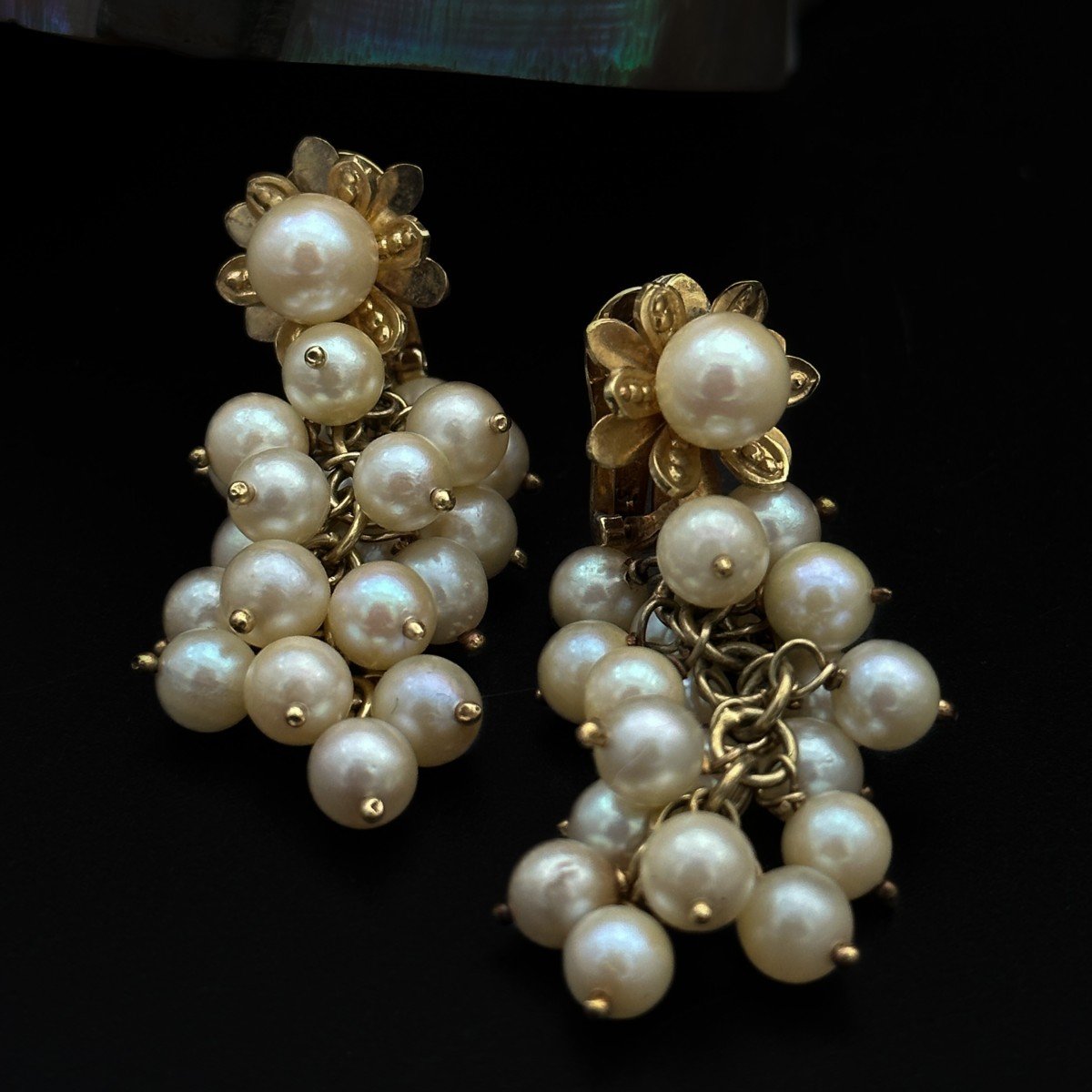 Grape Cluster Pearl Drop Earrings