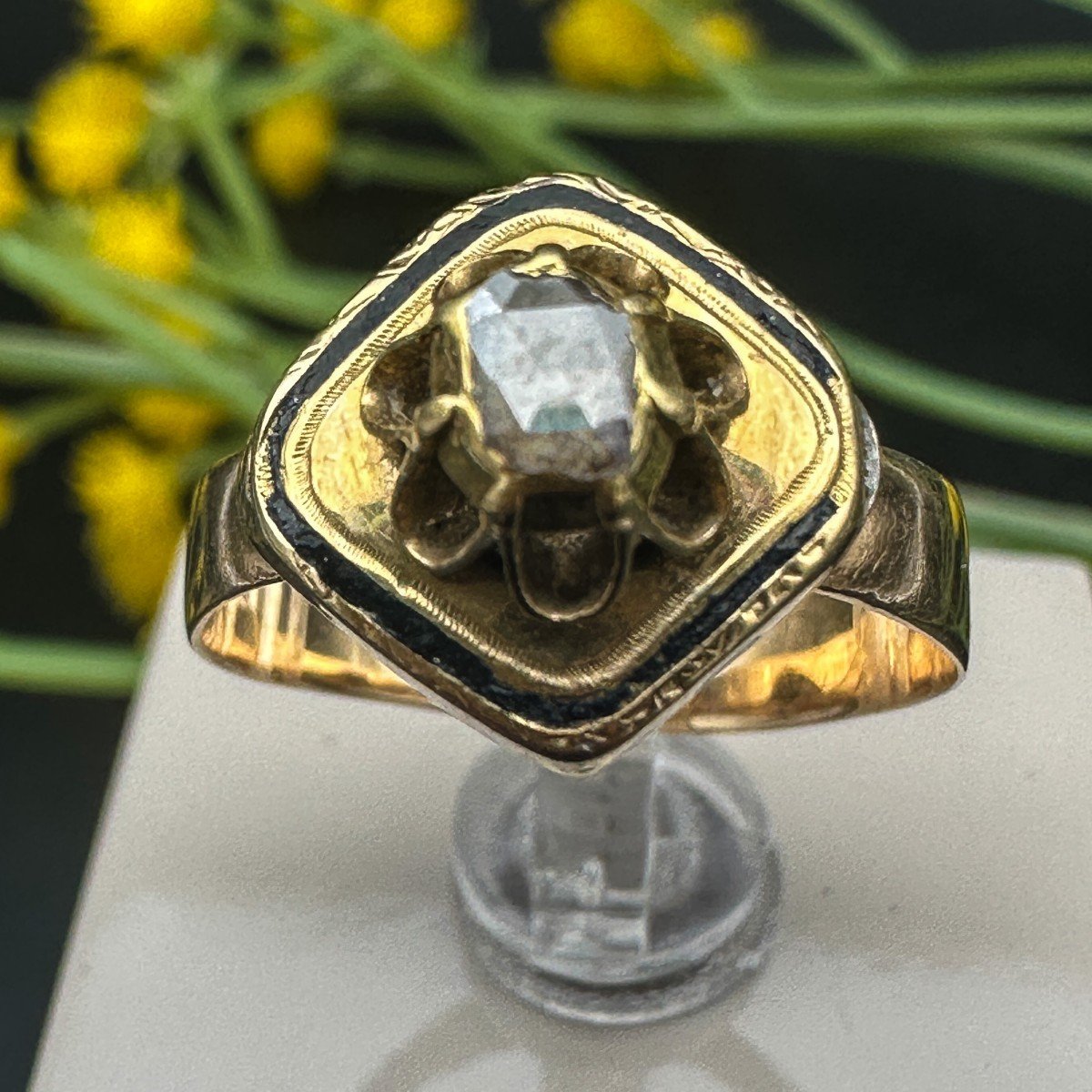 Bague Napoléon III Sertie d'Un Diamant Et émaillé -photo-3