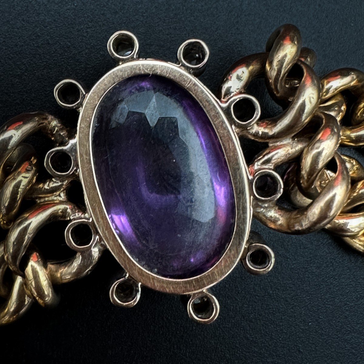 Victorian Bracelet In 18 K Gold Set With A Large Amethyst Cabochon-photo-5