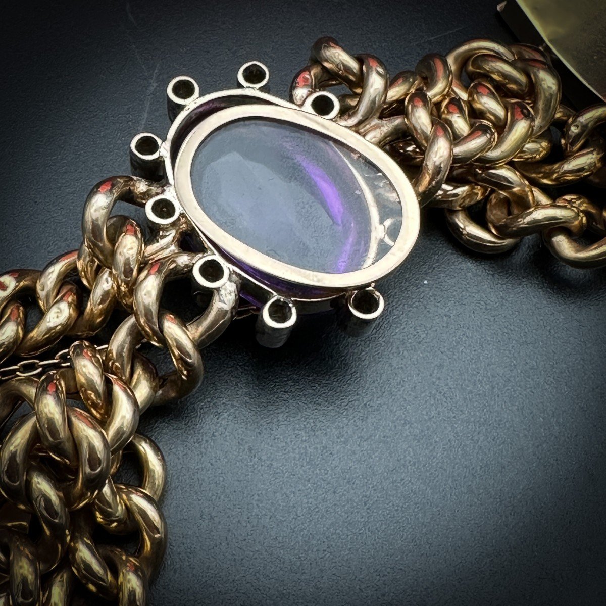 Victorian Bracelet In 18 K Gold Set With A Large Amethyst Cabochon-photo-7