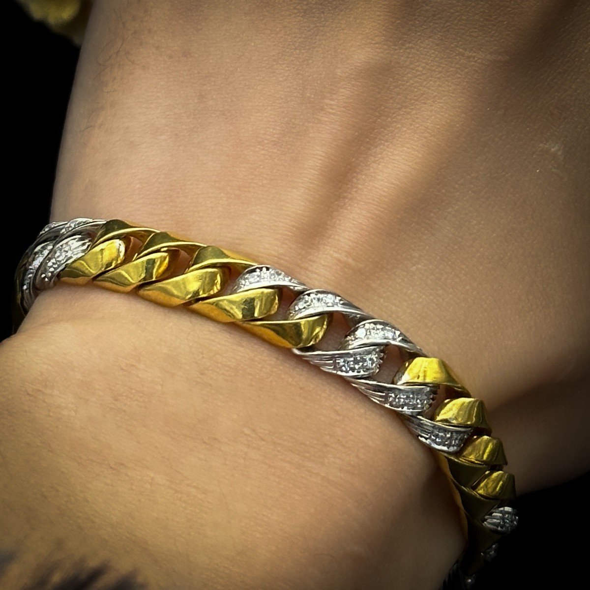 Bracelet Vintage Or 18 K Et Sertie De  Diamants.  -photo-2