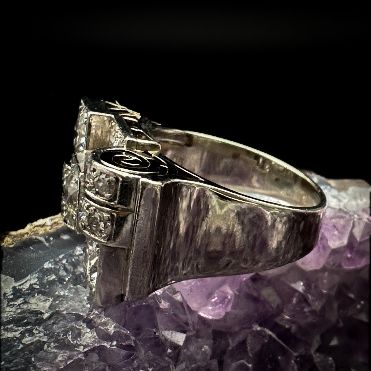 Art Deco Period Tank Ring In Platinum Set With Old Cut Diamonds-photo-1