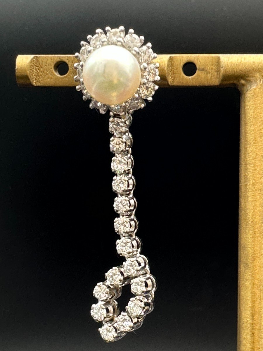 Pair Of Drop Earrings Set With Diamonds Enhanced With A Cultured Pearl-photo-3