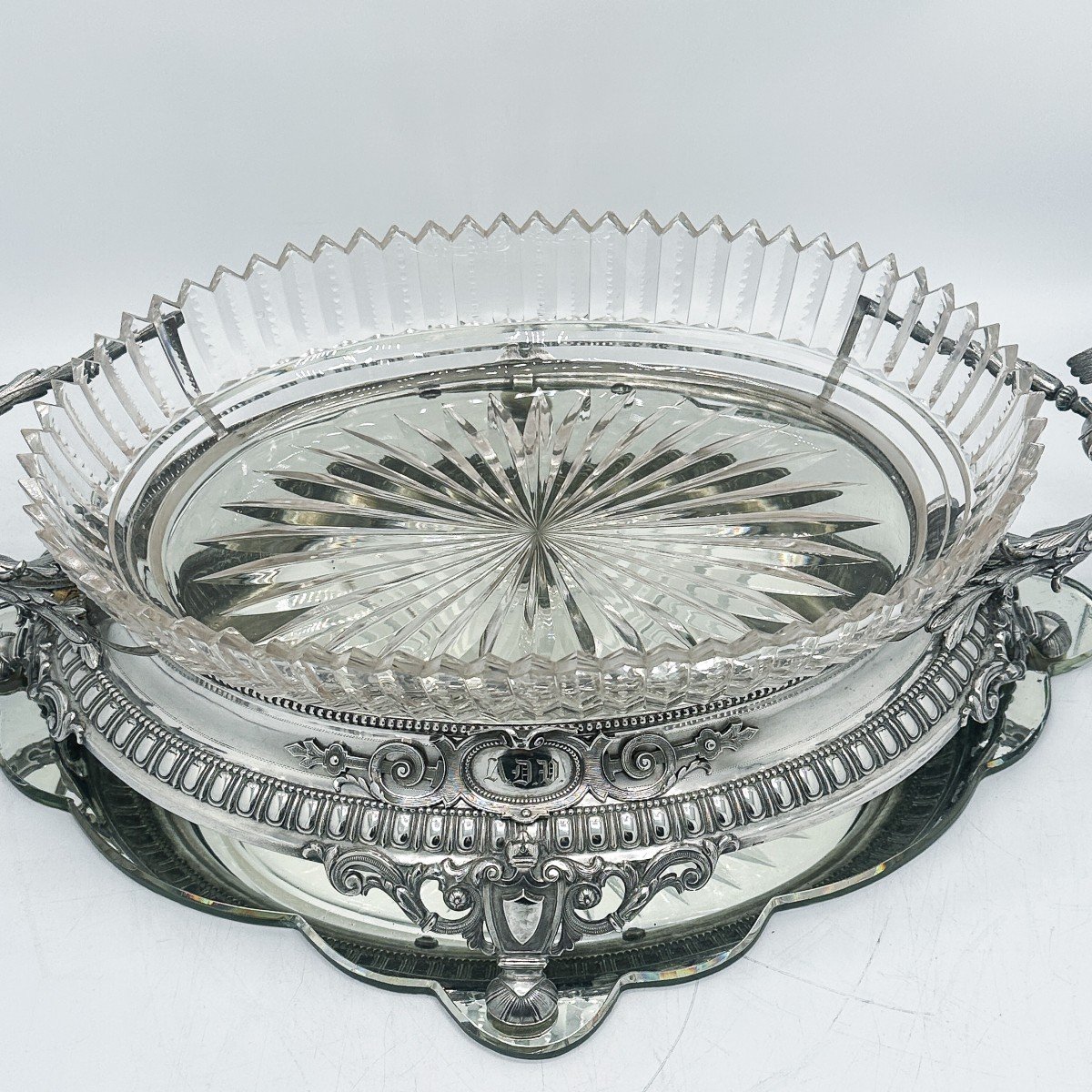 Crystal And Sterling Silver Centerpiece 800/1000 Napoleon Ill Period-photo-2