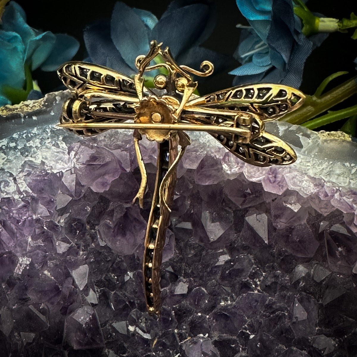 Belle Epoque Gold Dragonfly Brooch, Set With Rose-cut Diamonds, Sapphires And Rubies-photo-4