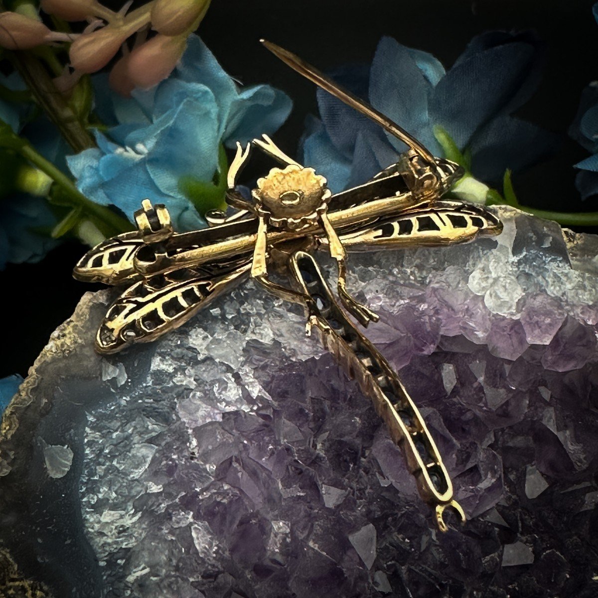 Belle Epoque Gold Dragonfly Brooch, Set With Rose-cut Diamonds, Sapphires And Rubies-photo-1