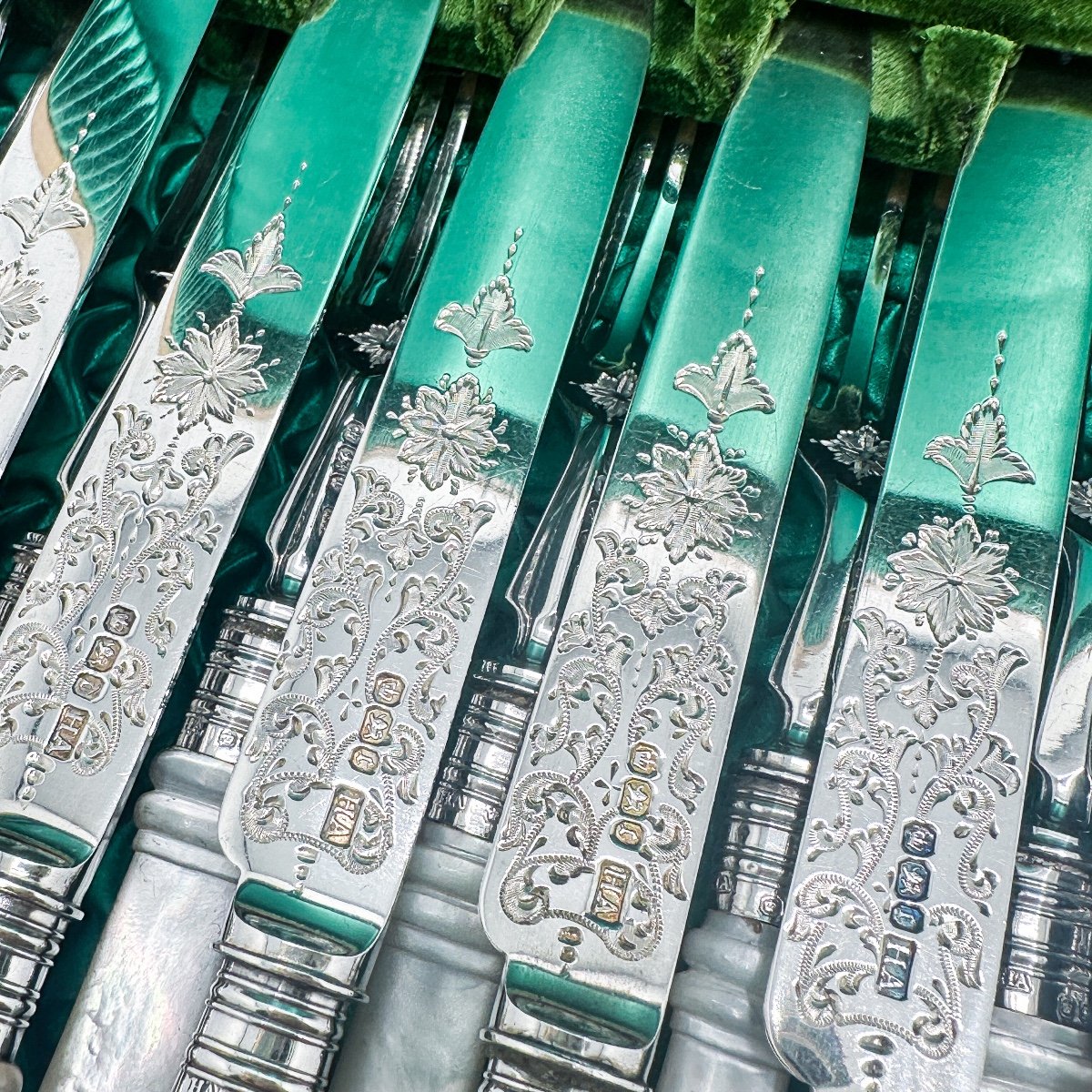 Set Of Fish Cutlery For 12 People Sterling Silver And Mother-of-pearl Handles -photo-3