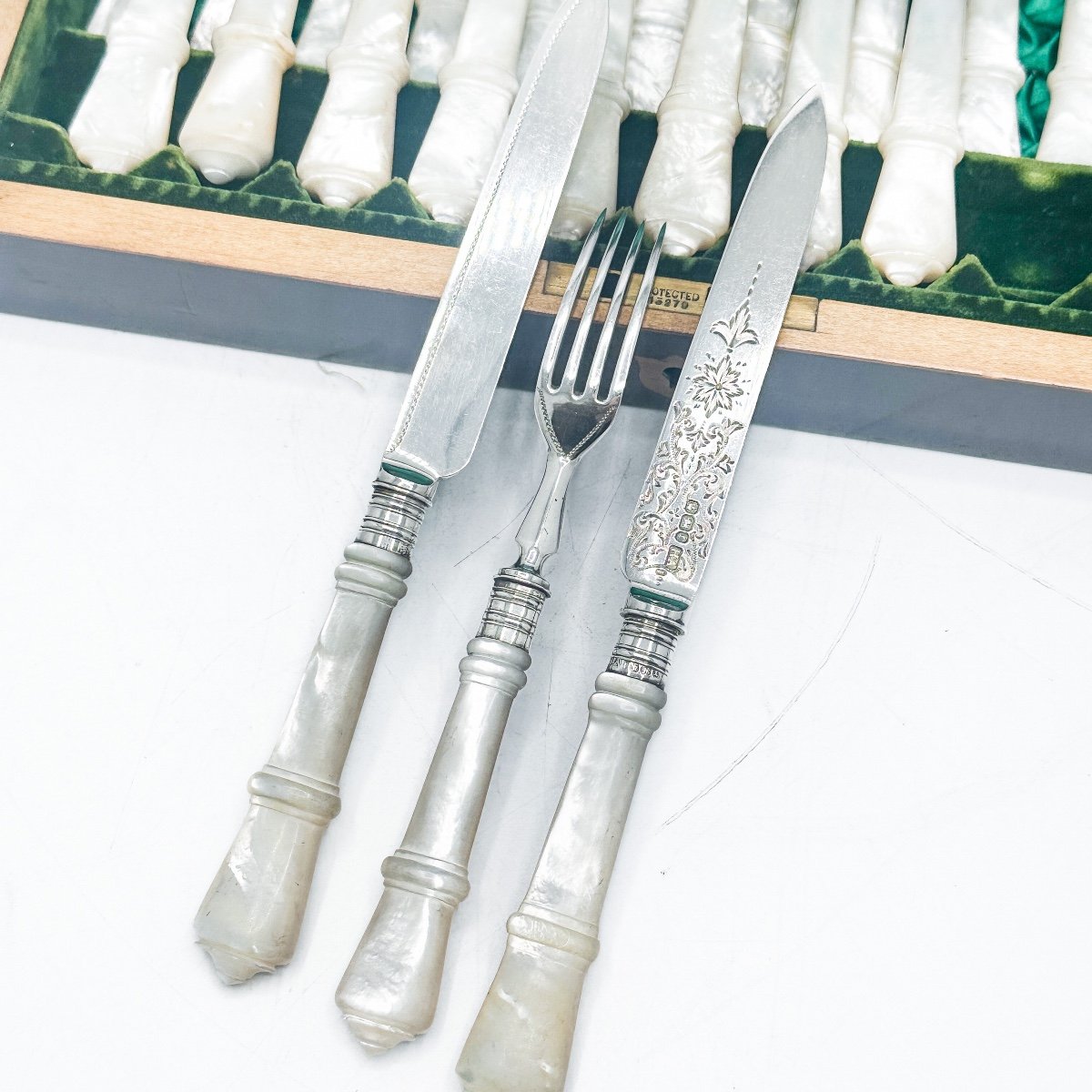 Set Of Fish Cutlery For 12 People Sterling Silver And Mother-of-pearl Handles -photo-4