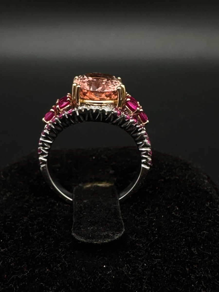 Morganite Cocktail Ring Paved With Ruby And Diamonds-photo-3