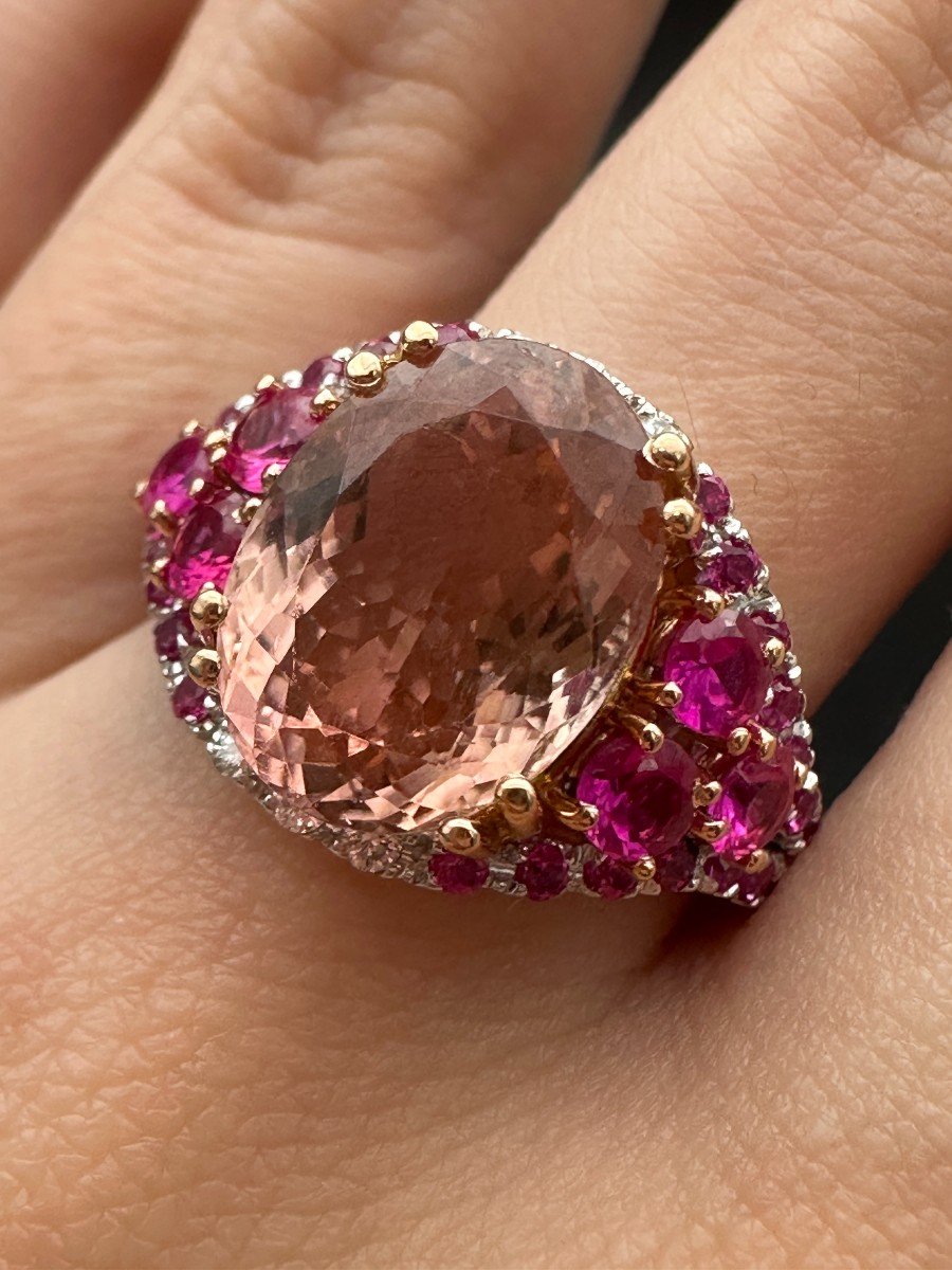 Morganite Cocktail Ring Paved With Ruby And Diamonds-photo-5