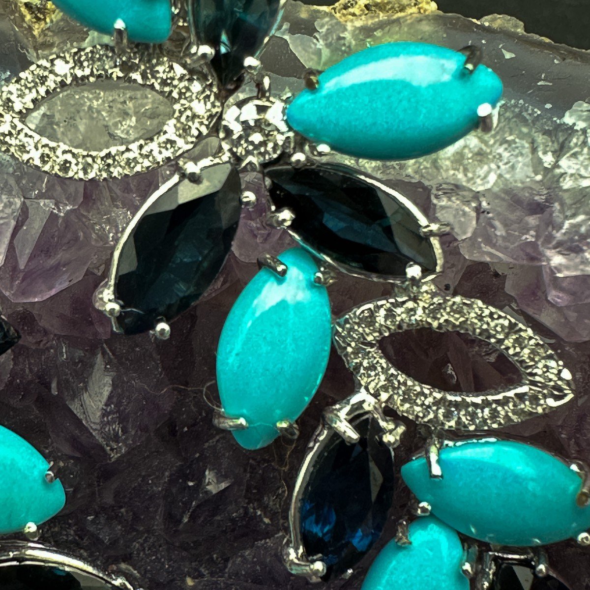 Sapphire, Turquoise And Diamond Drop Earrings-photo-2