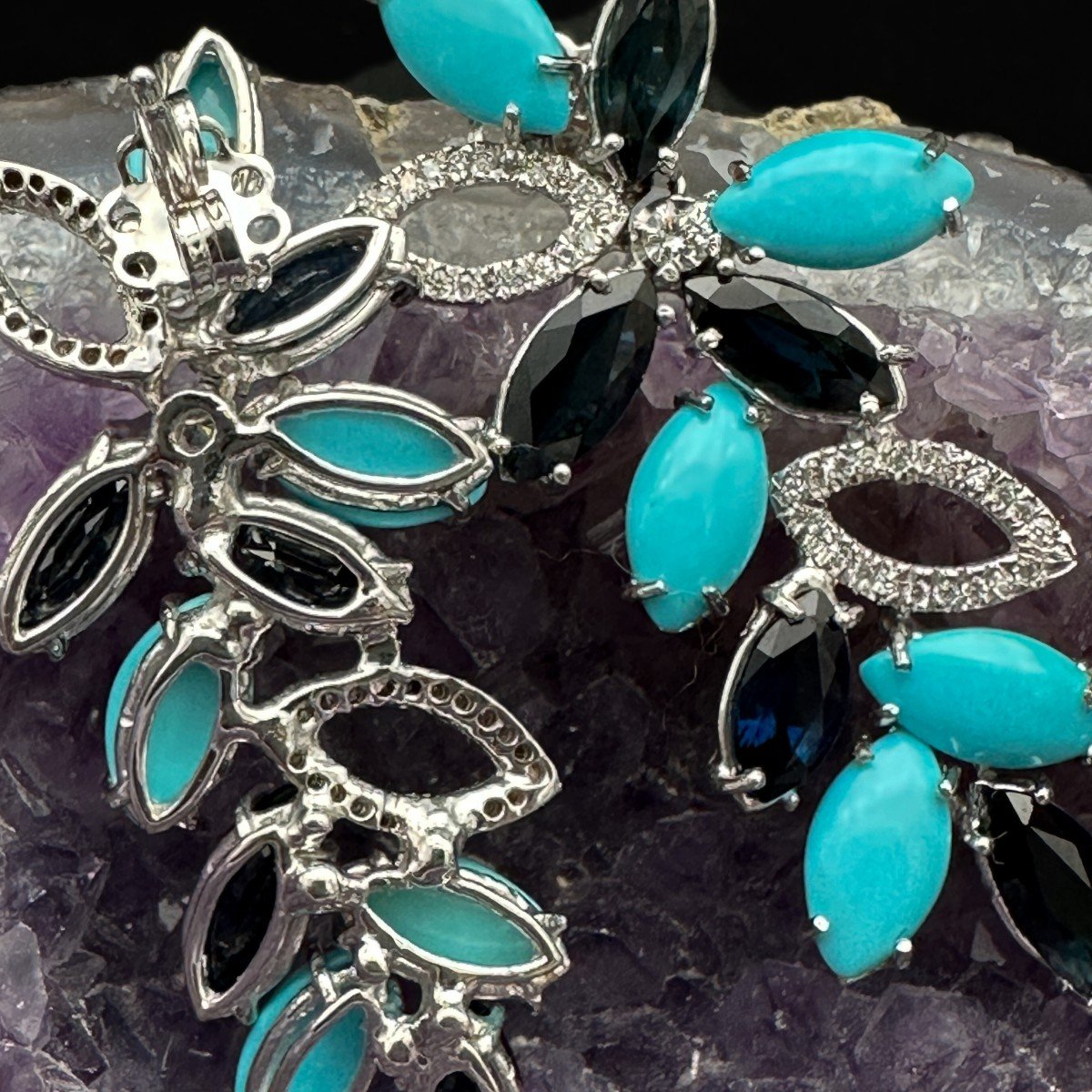 Sapphire, Turquoise And Diamond Drop Earrings-photo-4