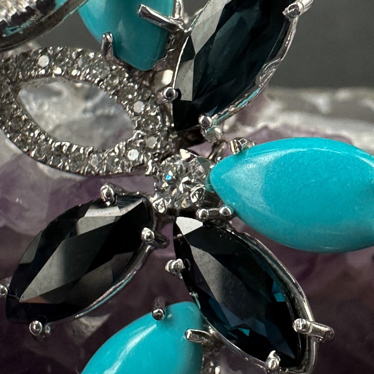 Sapphire, Turquoise And Diamond Drop Earrings-photo-4