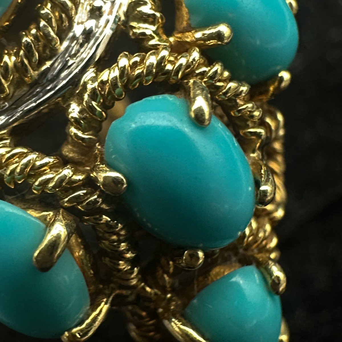 18 K Gold Ring Turquoises And Diamonds 1950s -photo-1