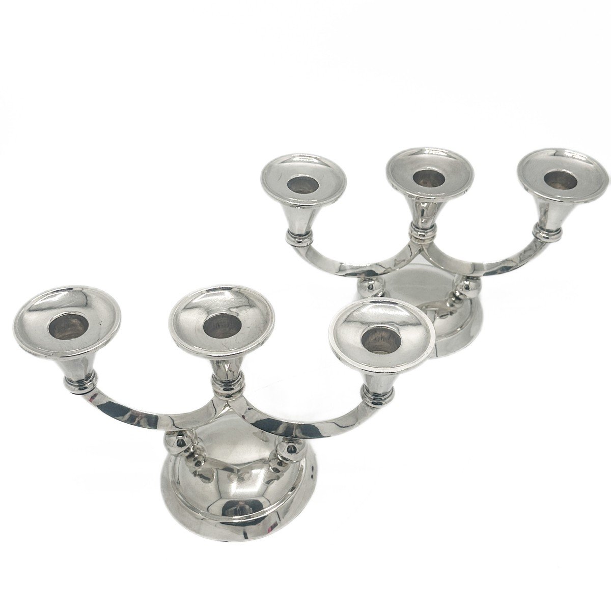 Pair Of Art-deco Candelabra, With Three Lights In 800/1000 Silver Belgian Work Circa 1940-photo-3