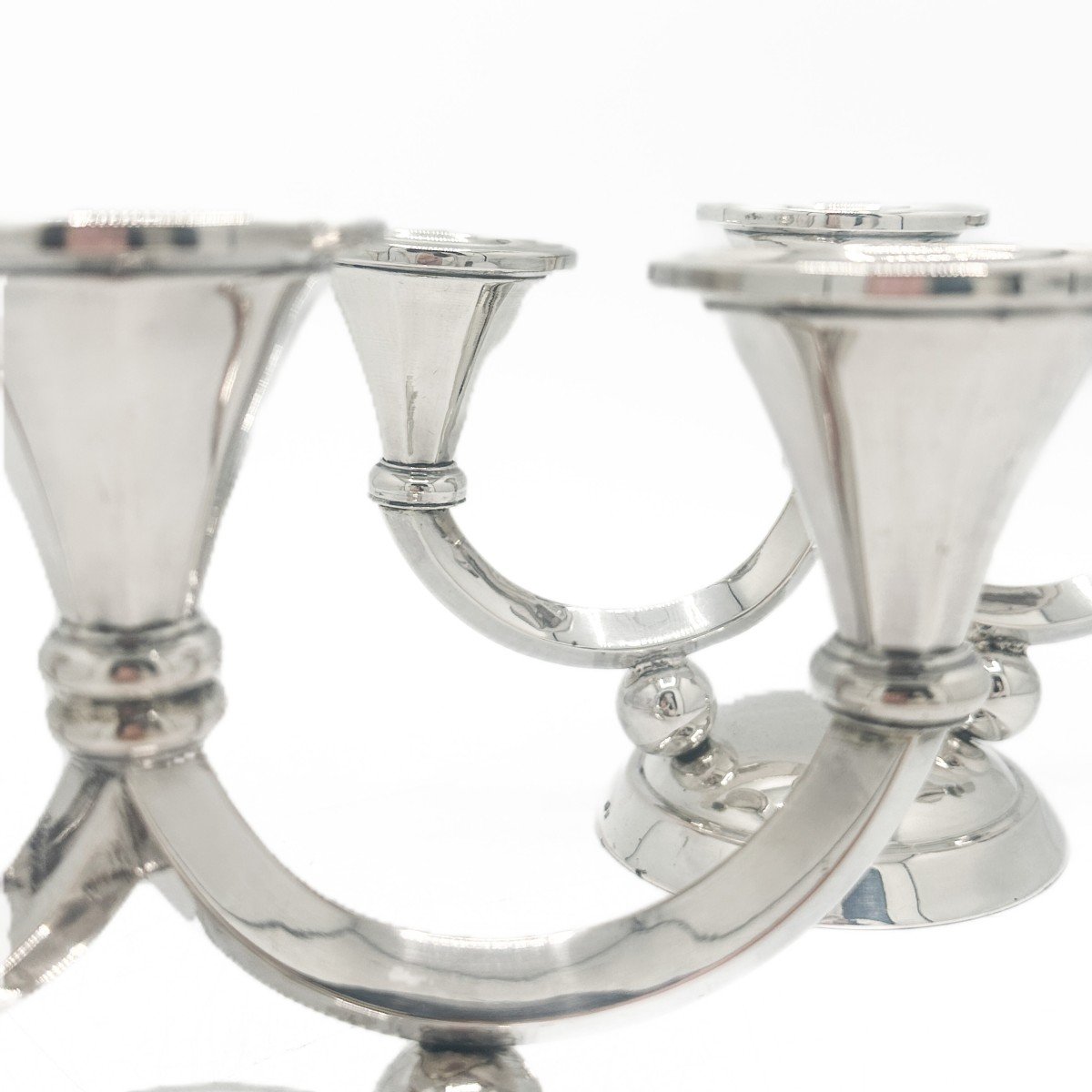 Pair Of Art-deco Candelabra, With Three Lights In 800/1000 Silver Belgian Work Circa 1940-photo-4