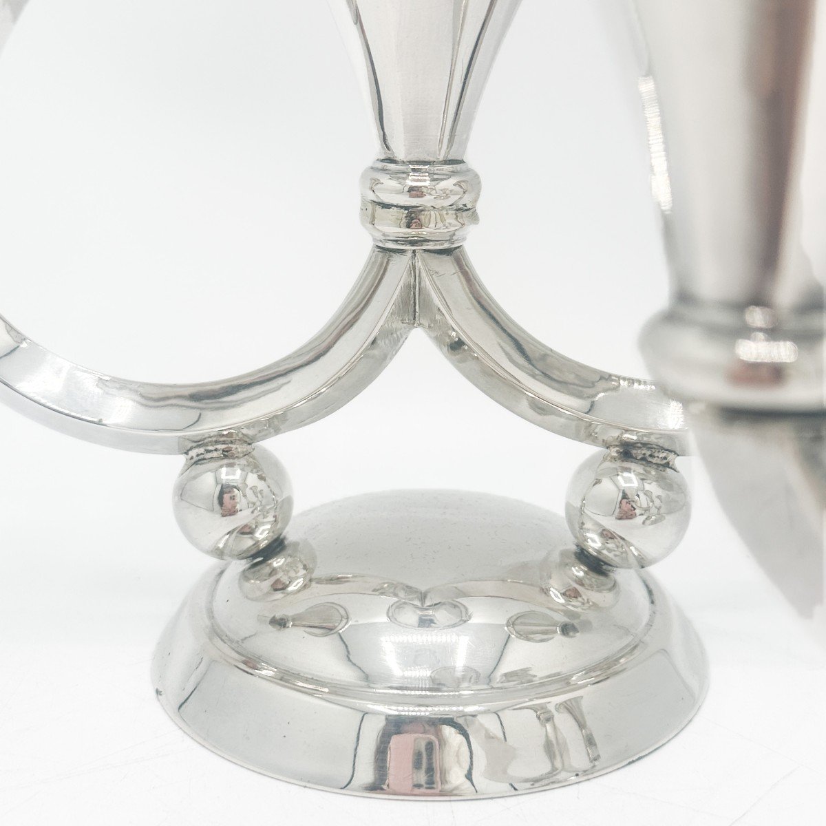 Pair Of Art-deco Candelabra, With Three Lights In 800/1000 Silver Belgian Work Circa 1940-photo-3