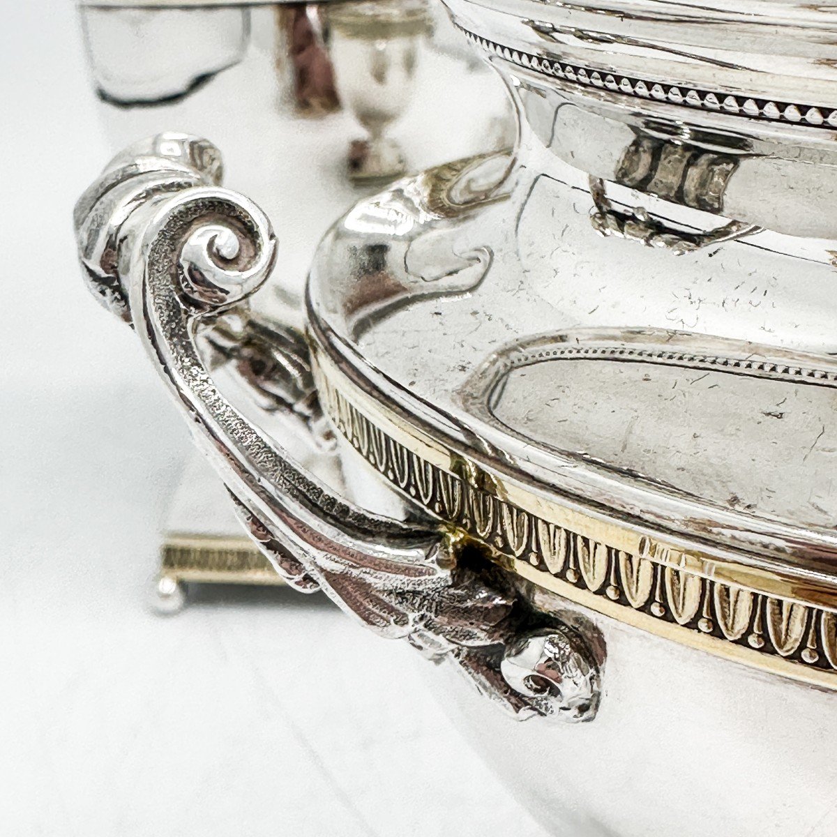 Empire Style Solid Silver Tea Set By The Goldsmith Delheid In Brussels Circa 1950-photo-3