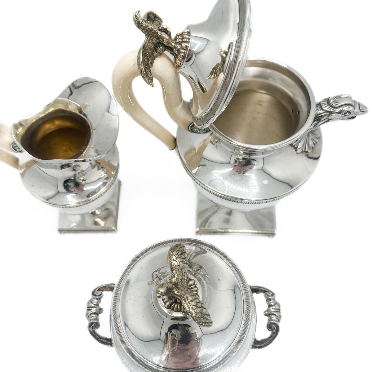 Empire Style Solid Silver Tea Set By The Goldsmith Delheid In Brussels Circa 1950-photo-2