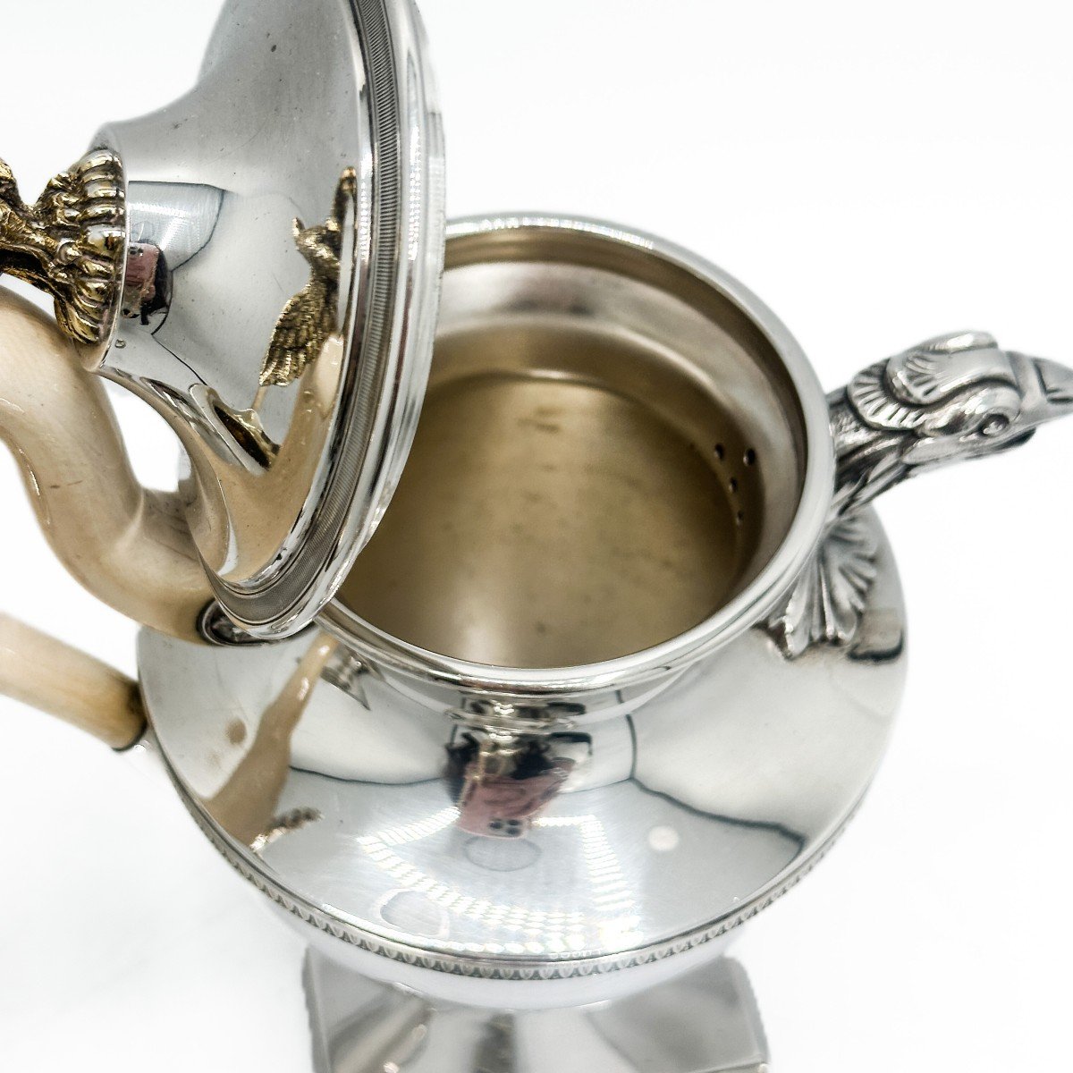 Empire Style Solid Silver Tea Set By The Goldsmith Delheid In Brussels Circa 1950-photo-3