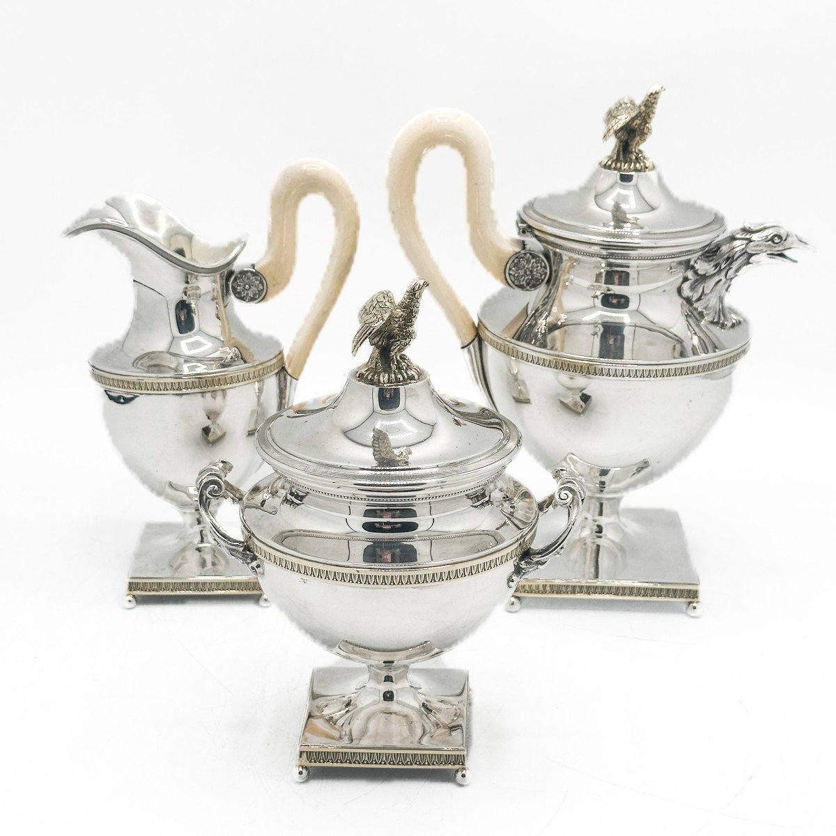 Empire Style Solid Silver Tea Set By The Goldsmith Delheid In Brussels Circa 1950