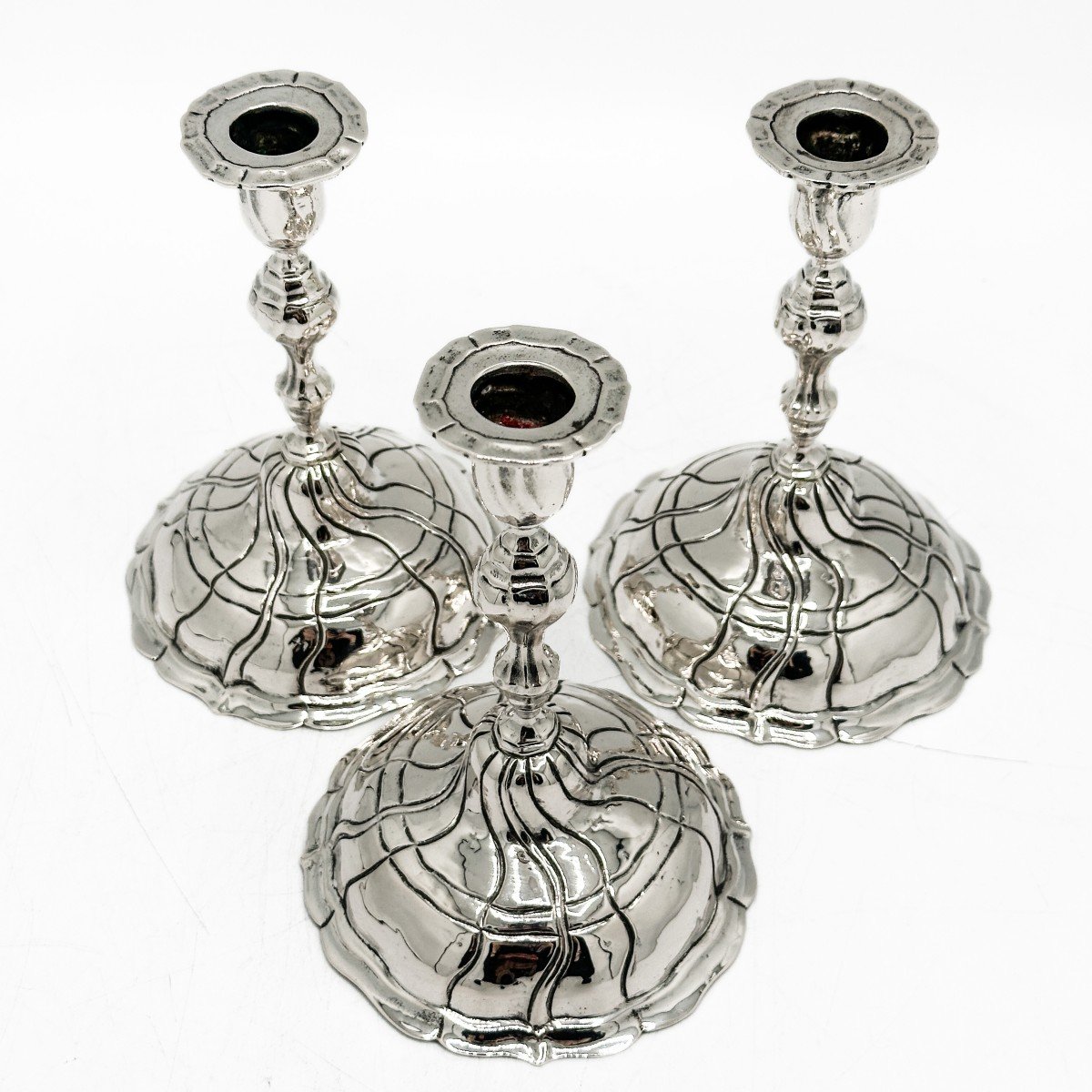 Series Of Three “torso” Candlesticks Sterling Silver German Work Late 19th -photo-3