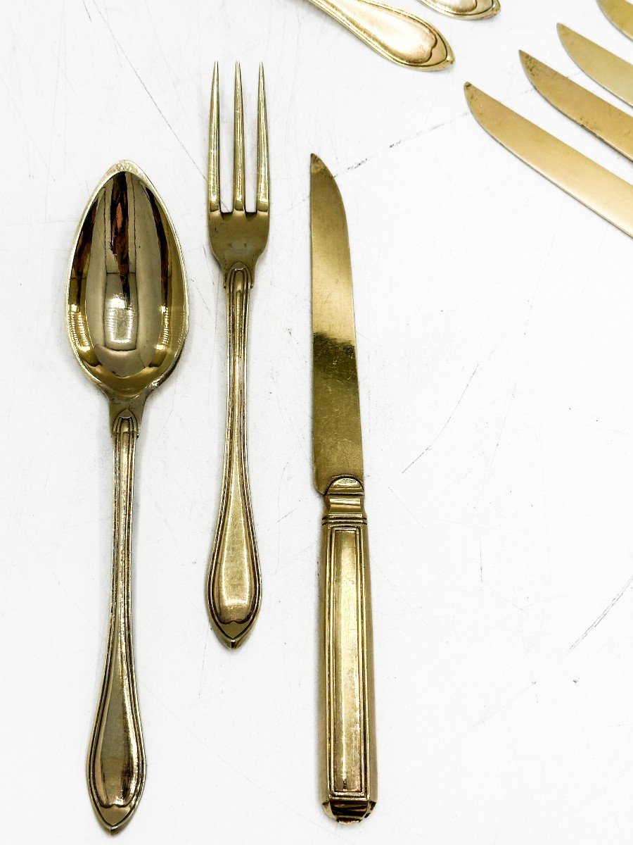 Dessert Cutlery In Vermeil Silver For 6 People.  -photo-1