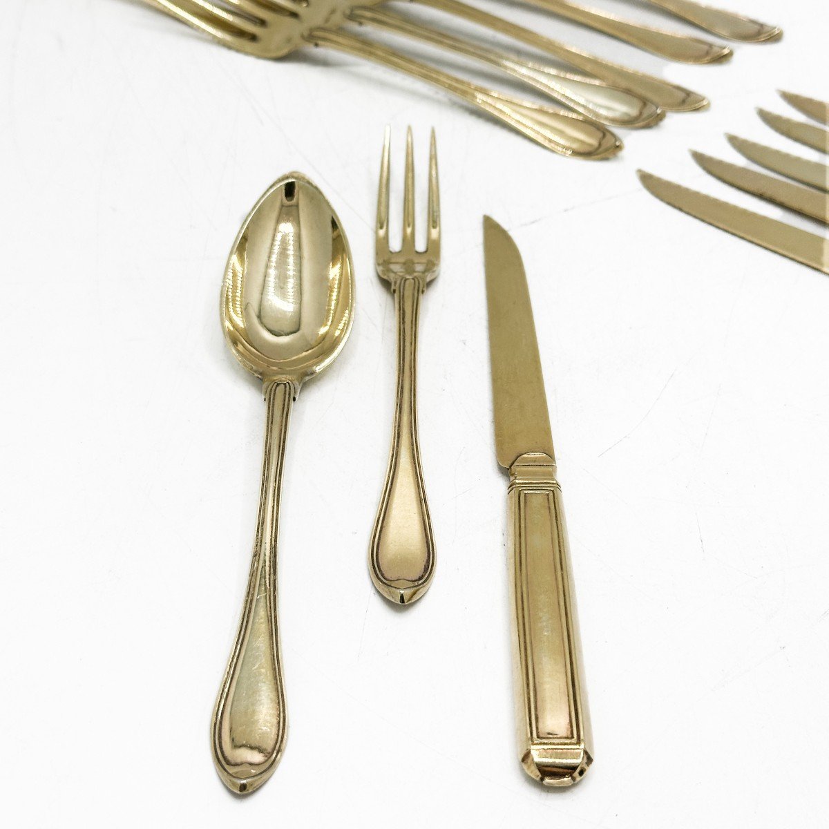 Dessert Cutlery In Vermeil Silver For 6 People.  