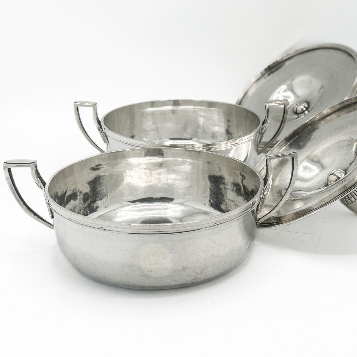 Empire Period, Pair Of Vegetable Bowls In 950/1000 Sterling Silver-photo-4