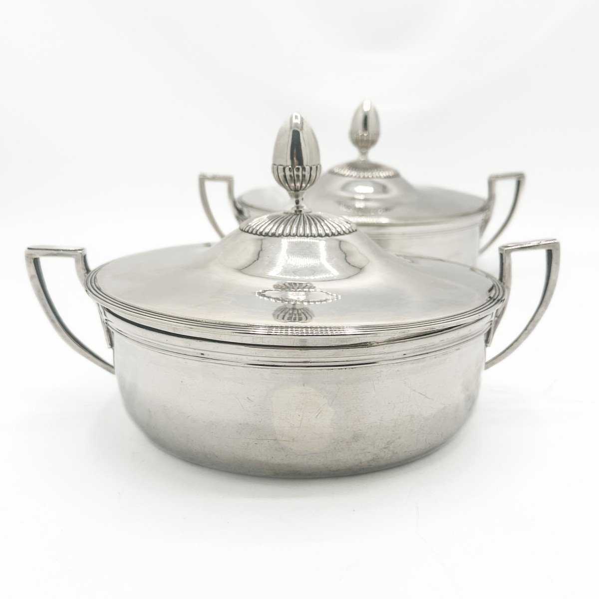 Empire Period, Pair Of Vegetable Bowls In 950/1000 Sterling Silver-photo-6