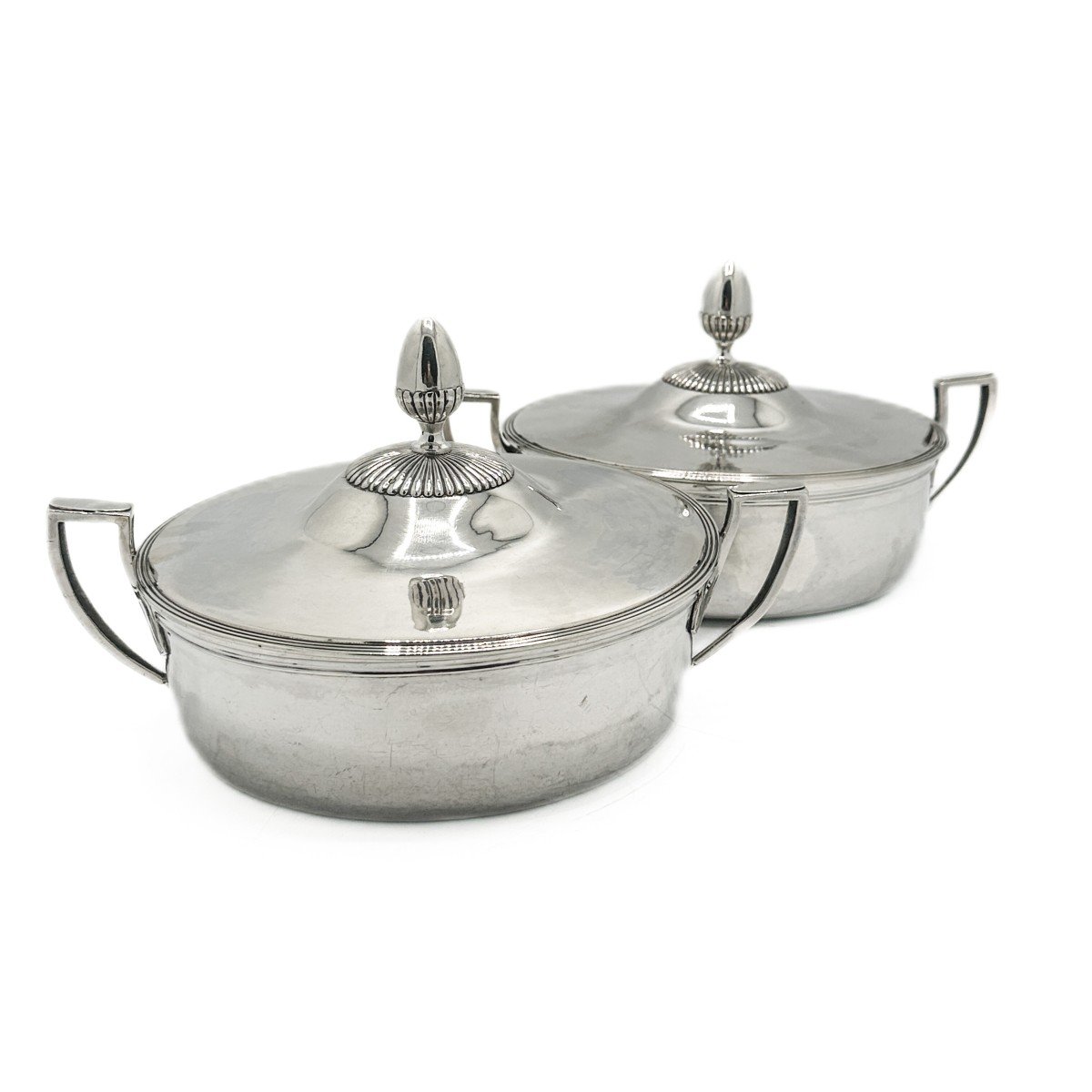 Empire Period, Pair Of Vegetable Bowls In 950/1000 Sterling Silver