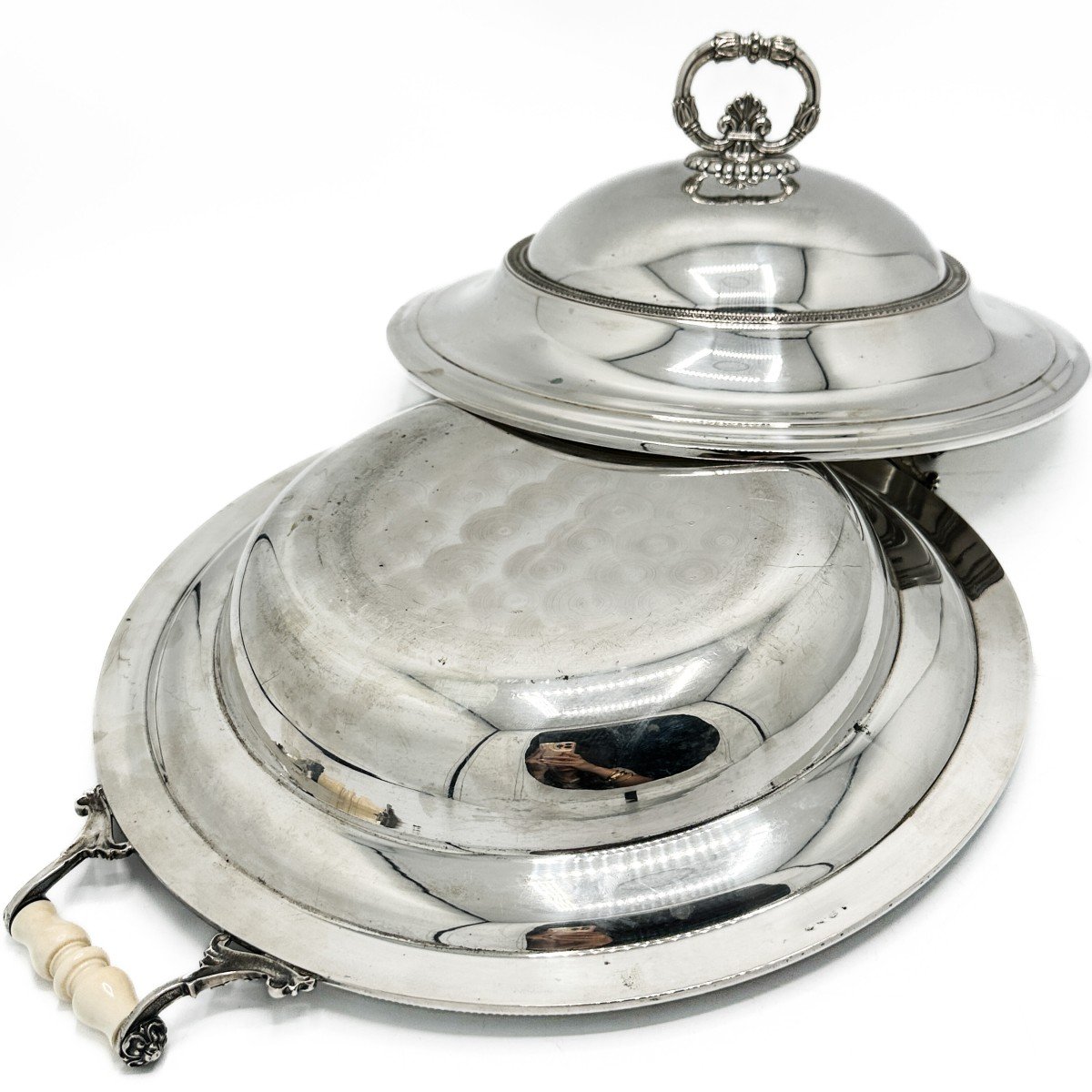 Imposing Vegetable Dish In Solid Silver 800/1000 Italian Work From The 30s In Empire Style -photo-4