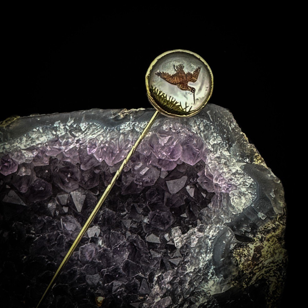 Tie Pin, Essex Crystal. 18k Gold 