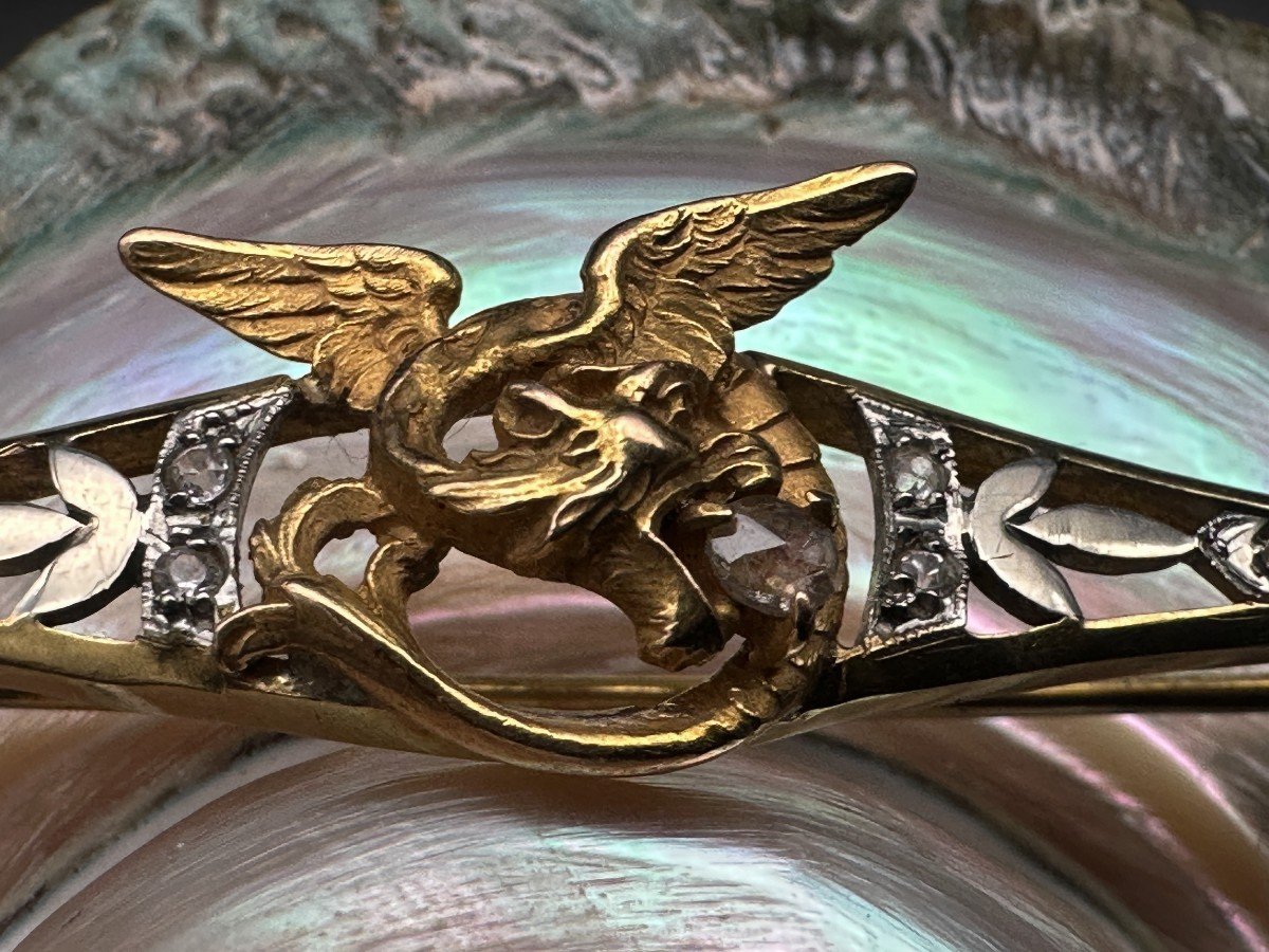  Barrette Brooch Simulating A Griffin, The Brooch Is Set With Rose Cut Diamonds -photo-2