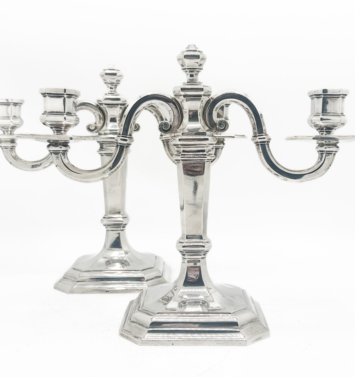 Paire De Candélabres Argent Massif Art Déco 