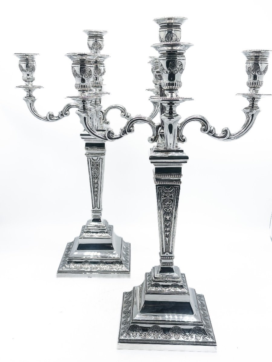 Paire De Grands Candélabres En Argent Massif 835/1000