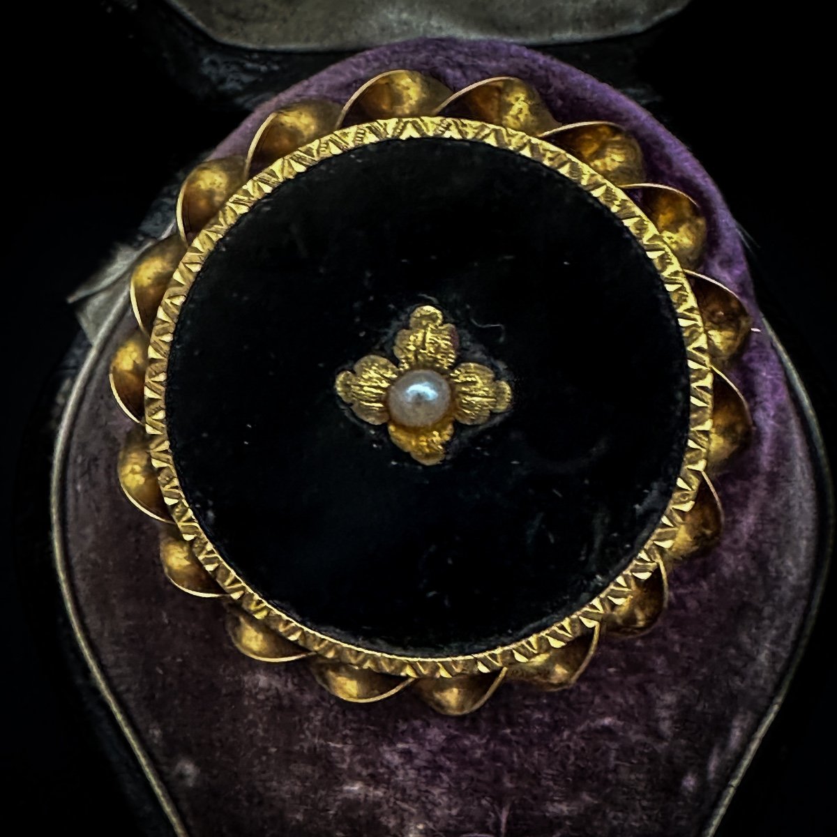 Demi-parure Napoléon III En Or 18 Carats, Onyx Et Perles – écrin D’origine  -photo-3